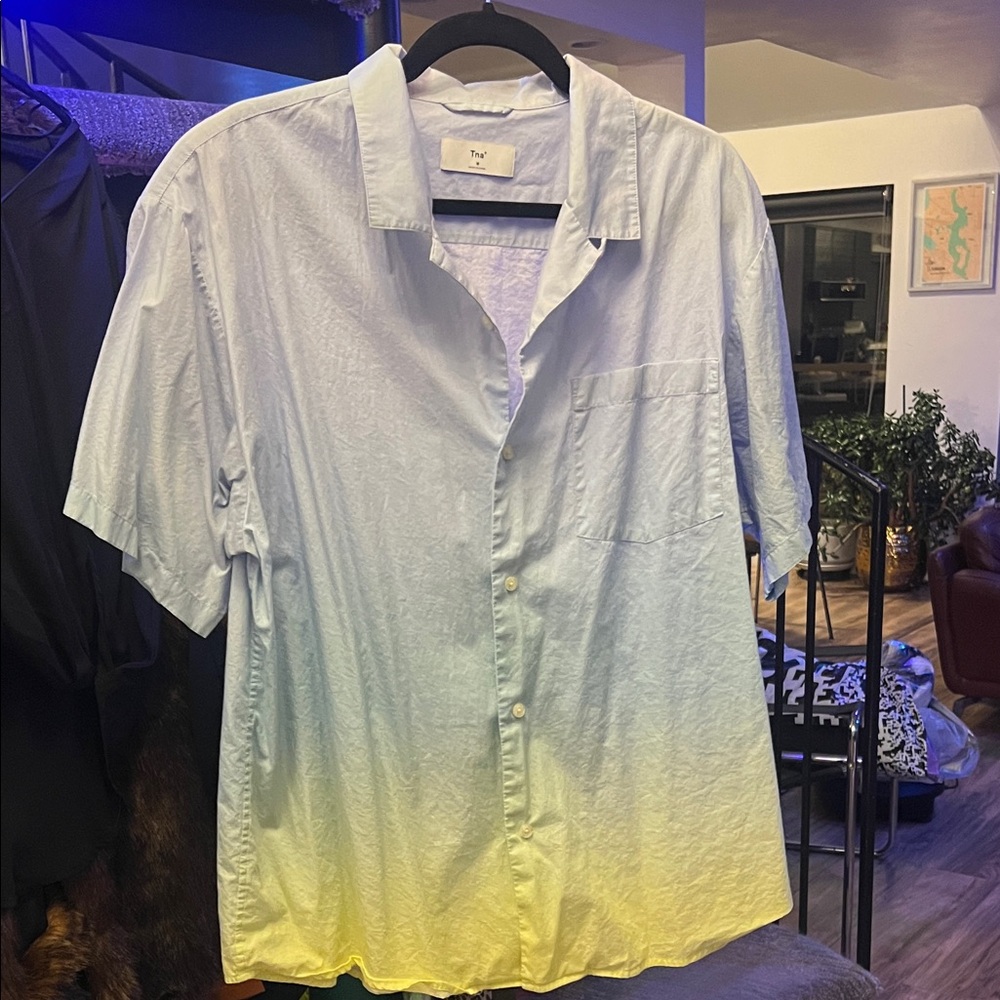 Aritzia Light Blue and Yellow Button Down Shirt